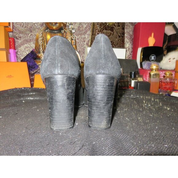 Lucky Brand Wyshing Black Suede Leather Chunky Heeled Boots Booties size 7 - Picture 3 of 11